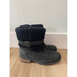 UGG Blayre II Shearling Cuff Bootie Black Suede 1008220 Size Women's 9.5